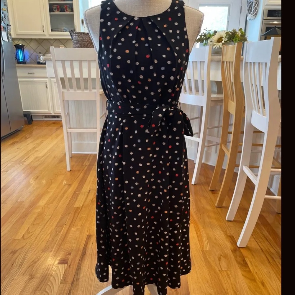 Elle black multicolored polka dot midi fit and flare dress